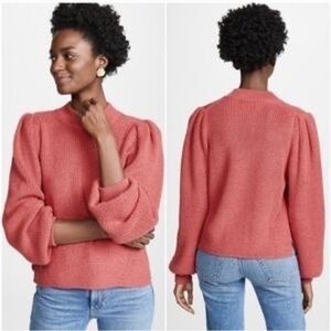 Eleven Six Sweater Mia Puff Sleeve Crewneck in Geranium Pink